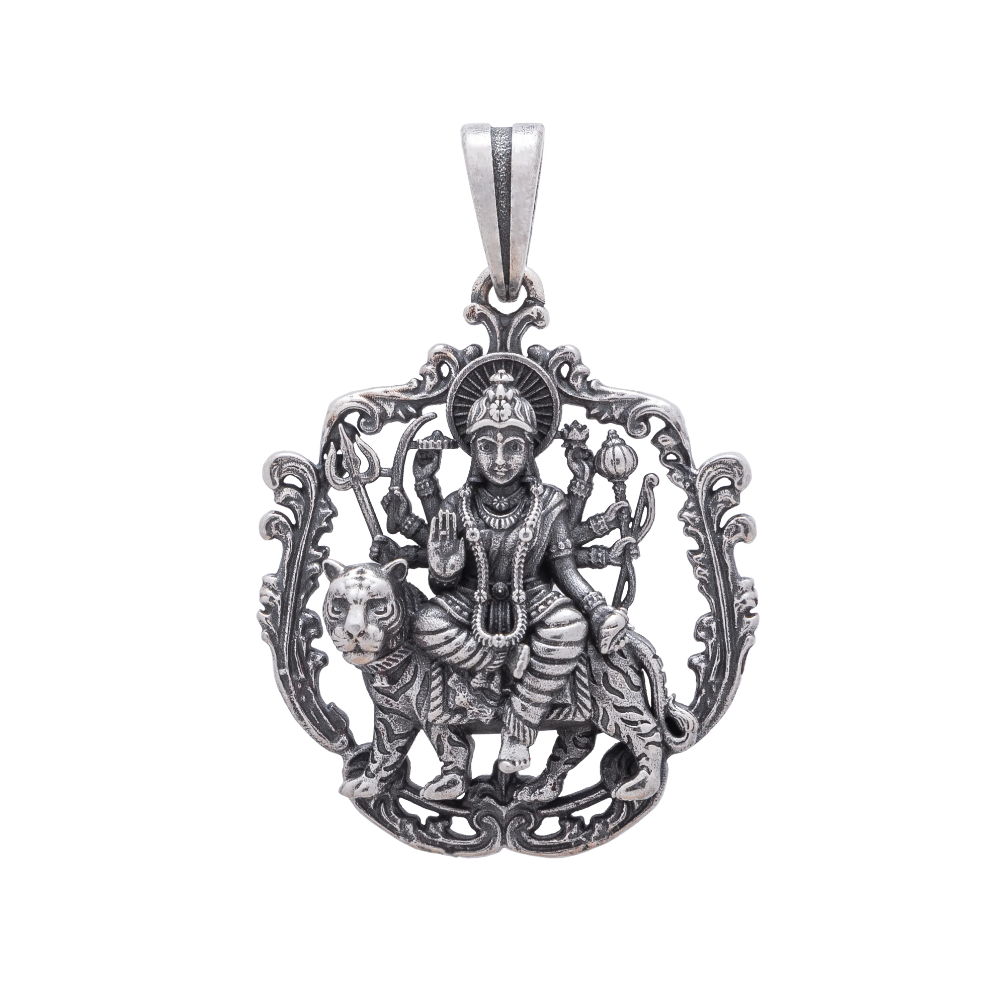 Ambe Ambika Mahadevi Goddess 925 Sterling Silver Pendant