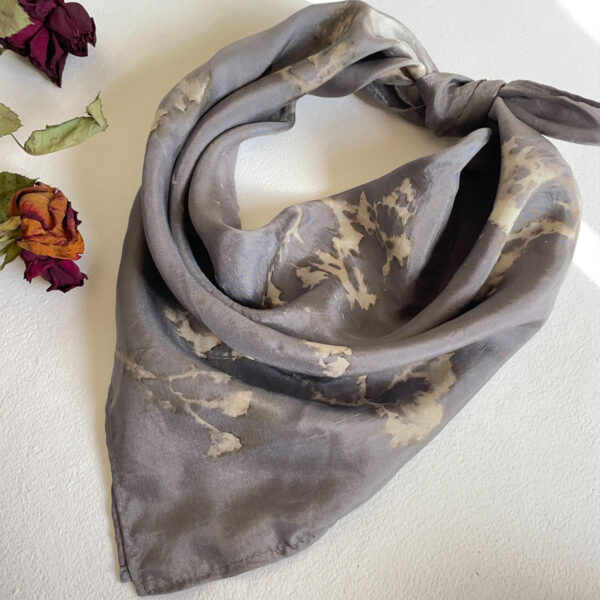 Eco-printed Silk Bandana - Grey - Image 3