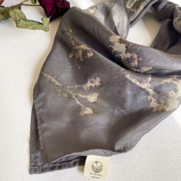Eco-printed Silk Bandana - Grey - Image 2