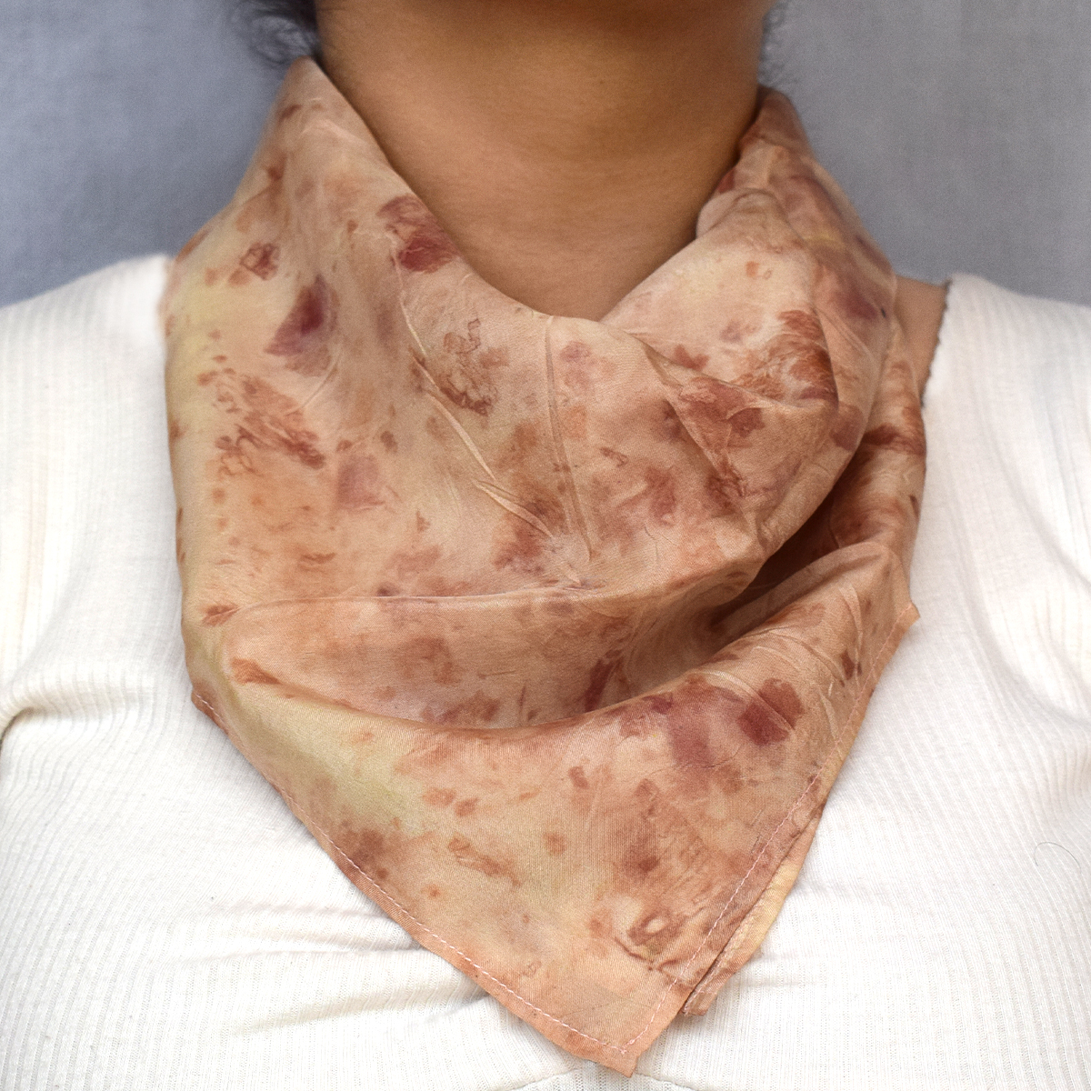Eco-printed Silk Bandana - Beige with Indian Red