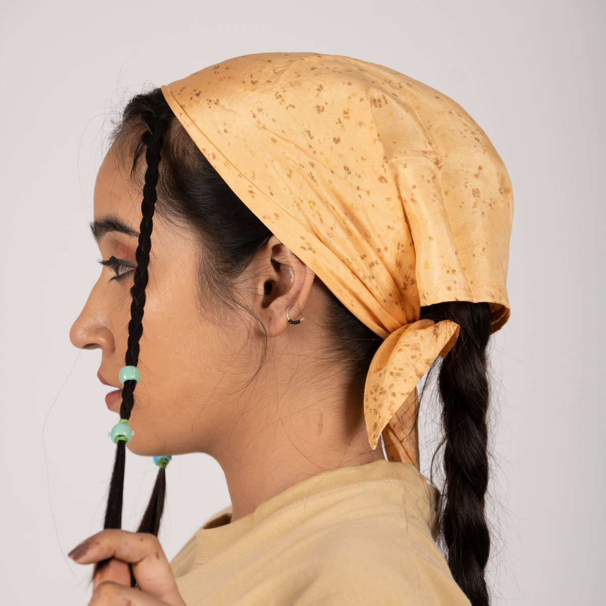 Eco-printed Silk Bandana - Peach with brown dots