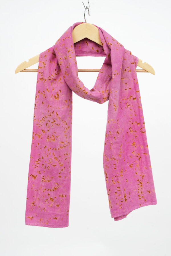 Eco-printed Kala Cotton Stole- Pink with Yellow - Image 2