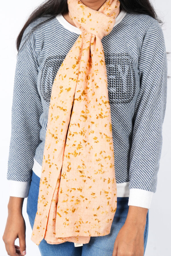 Eco-printed Kala Cotton Stole -  Peach with Yellow - Image 4