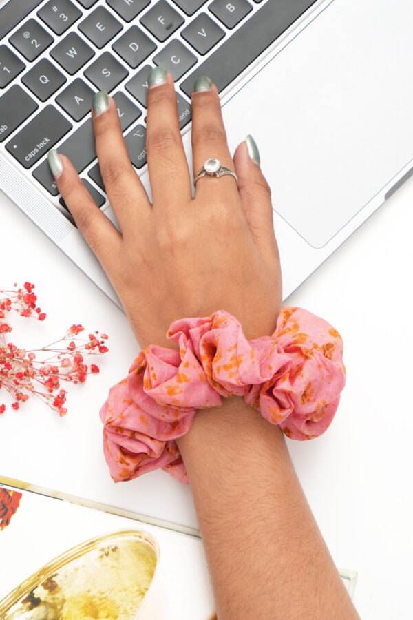 Eco-printed Silk Scrunchies - Set of 3- Pink - Image 4