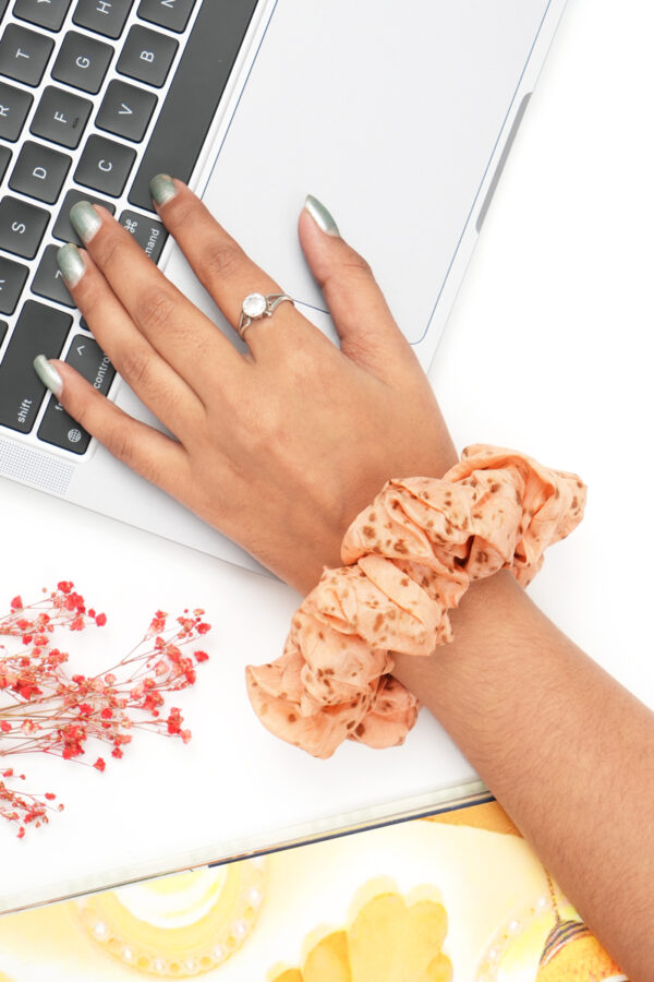 Eco-printed Silk Scrunchies - Set of 3- Peach - Image 3