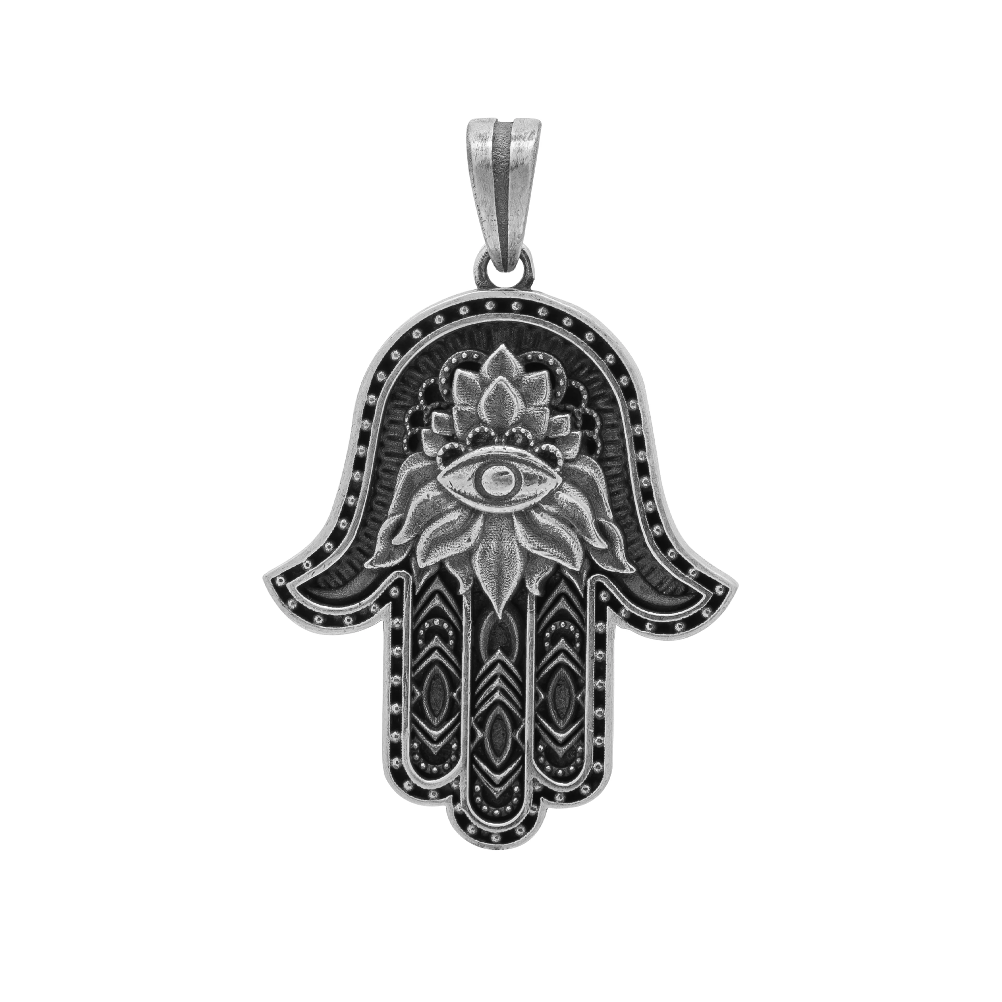 Hamsa Hand of Fatima Protection 925 Sterling Silver Pendant