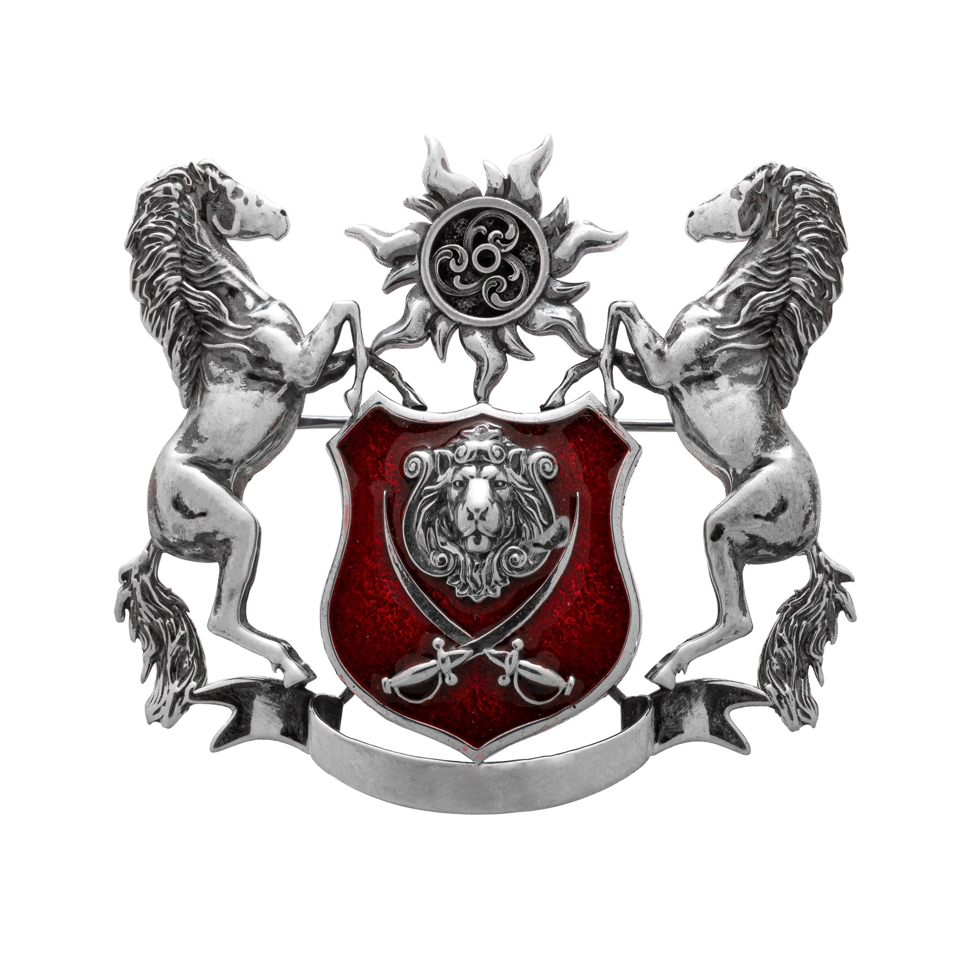 Horse Strength Power Speed SunLion Sword Warrior Animal Royal 925 Silver Brooch Pin