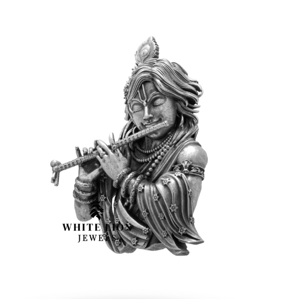 Supreme Deity God Krishna Vishnu avatar Bhagavad Gita Flute Hindu 925 Silver Brooch - Image 2