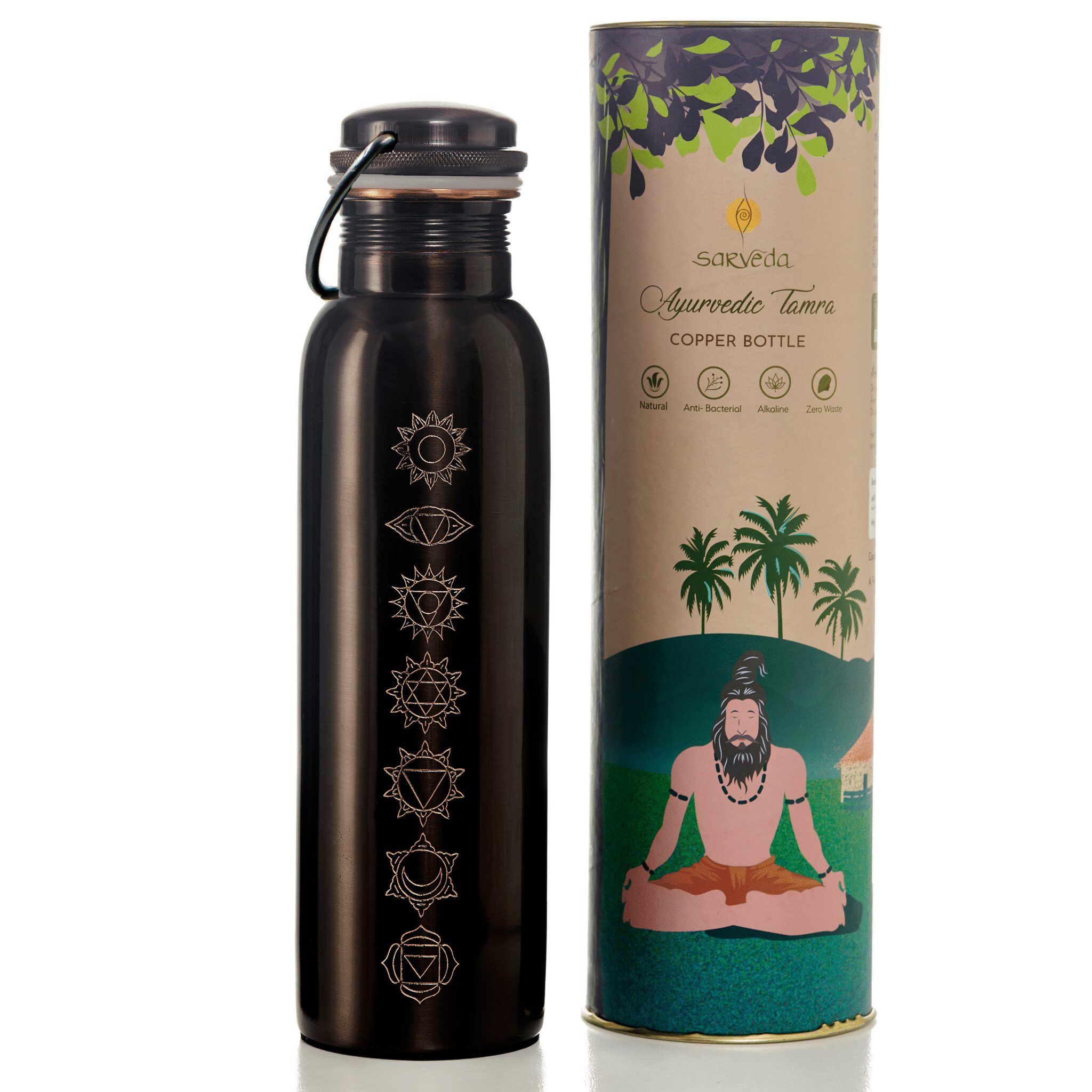 Sarveda 7 Chakra Vintage Copper Water Bottle 1 Litre | With Handle
