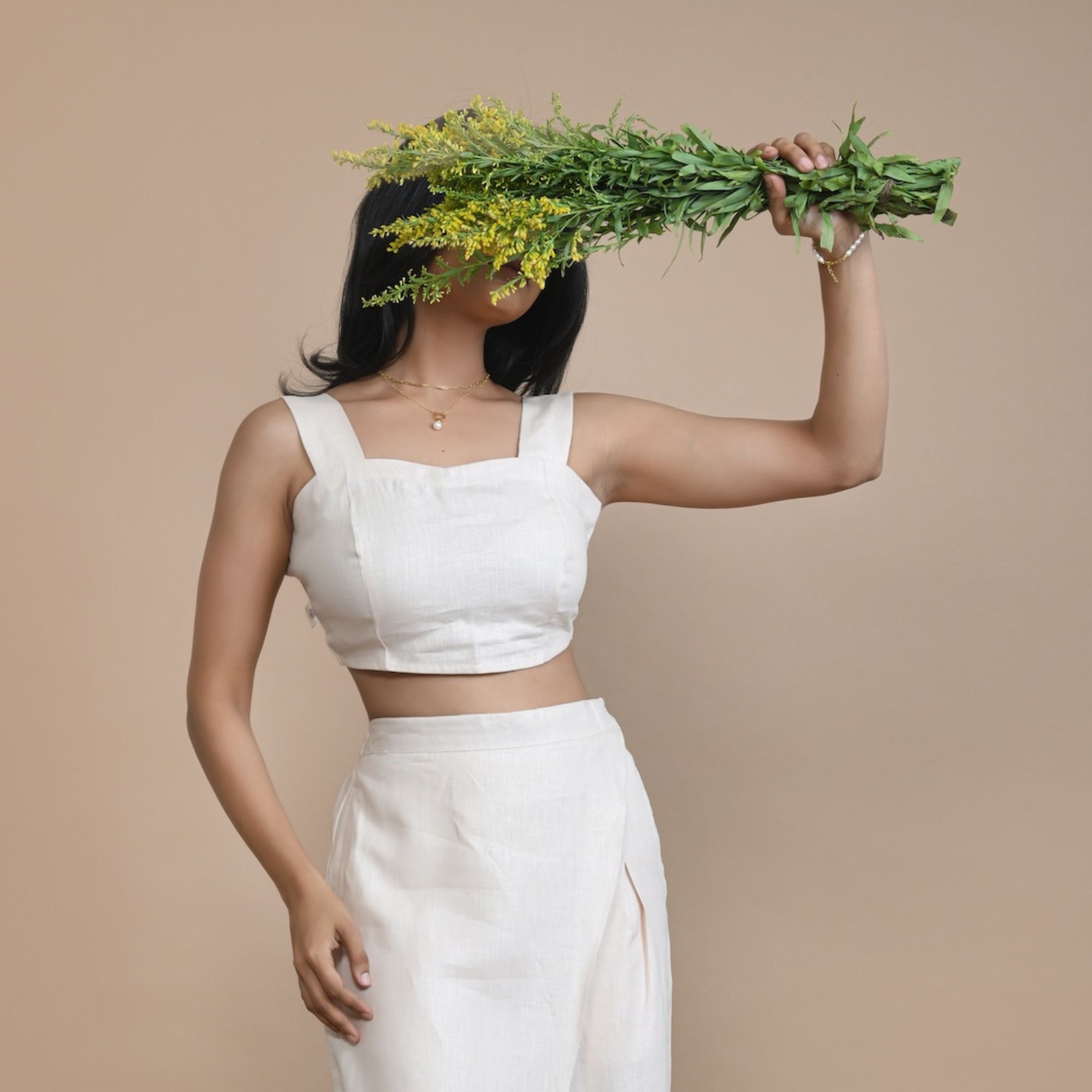 Comfortable Hemp Crop Top with Elastic Band | Peach