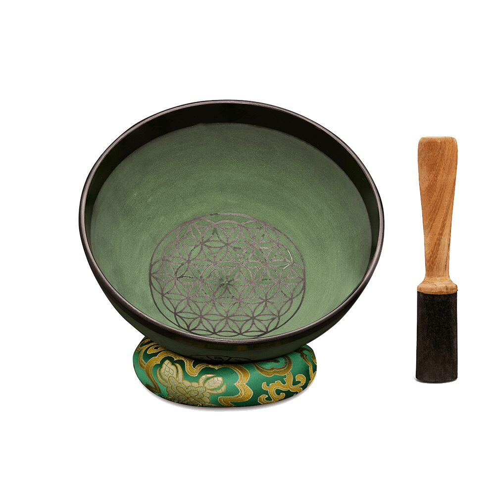 Flower of Life with Sacred Symbols Singing Bowls | Green