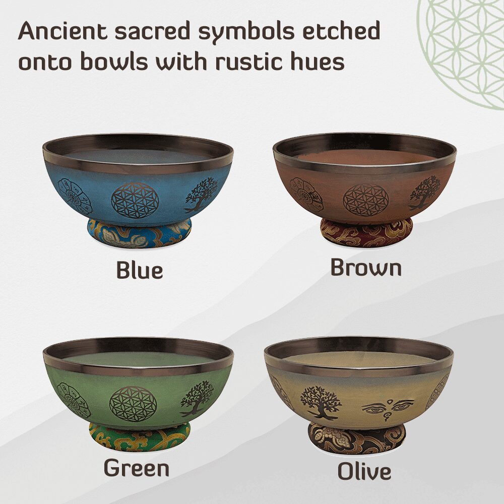Flower of Life with Sacred Symbols Singing Bowls | Green - Image 4