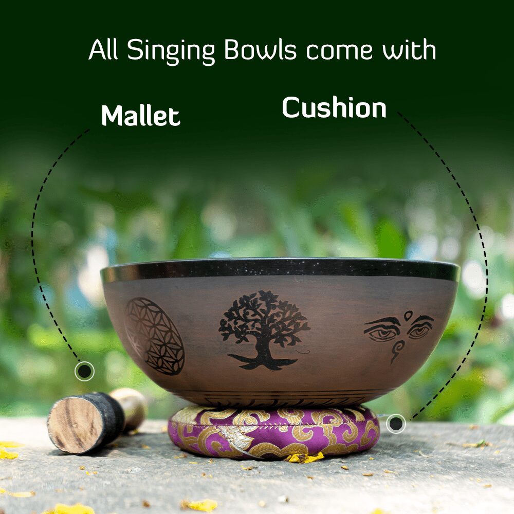 Flower of Life with Sacred Symbols Singing Bowls | Olive Green - Image 2