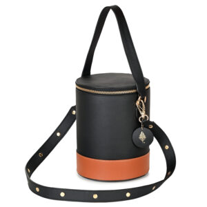 Hemera Vegan Leather Bucket Bag - Black & Gingerbread