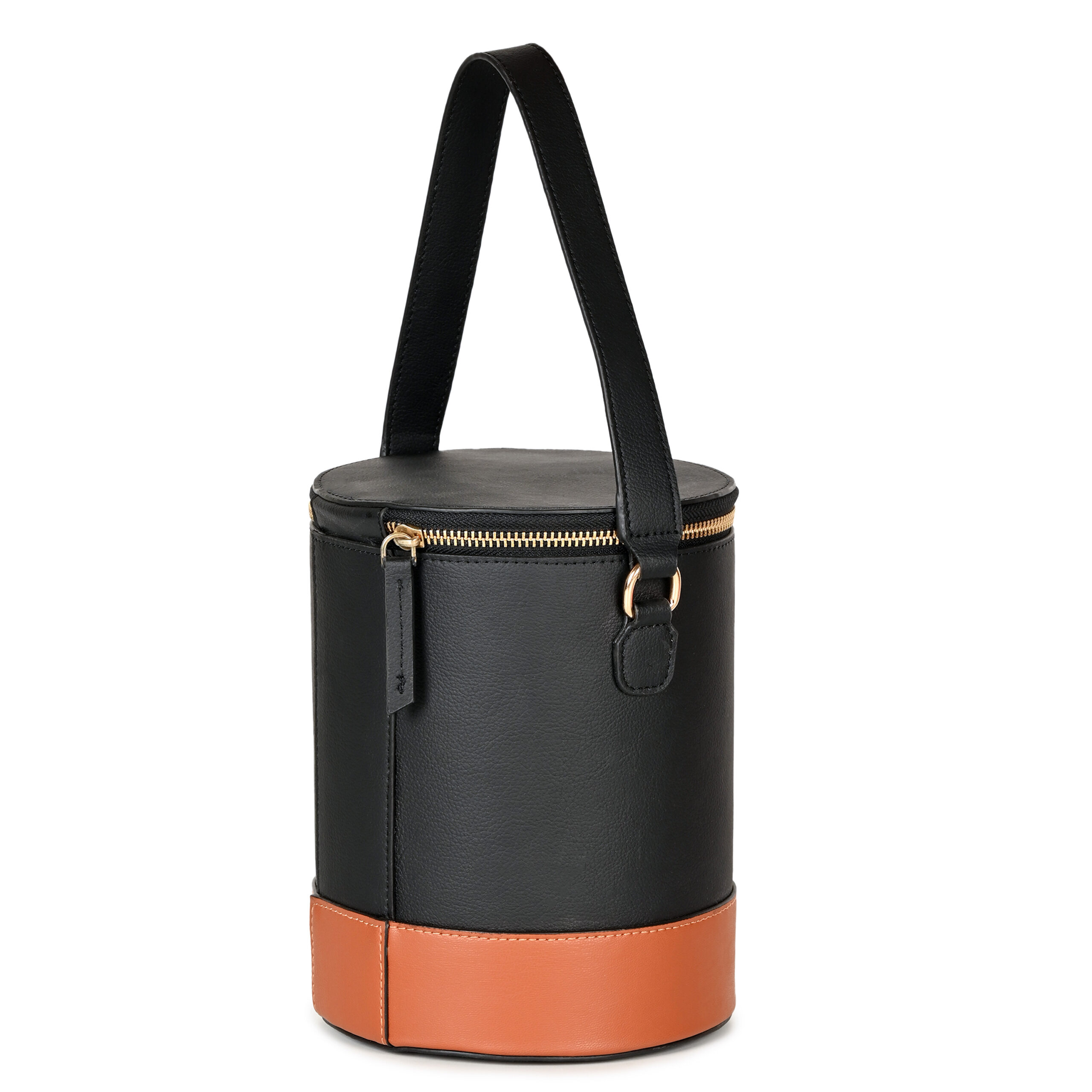 Hemera Vegan Leather Bucket Bag - Black & Gingerbread - Image 4