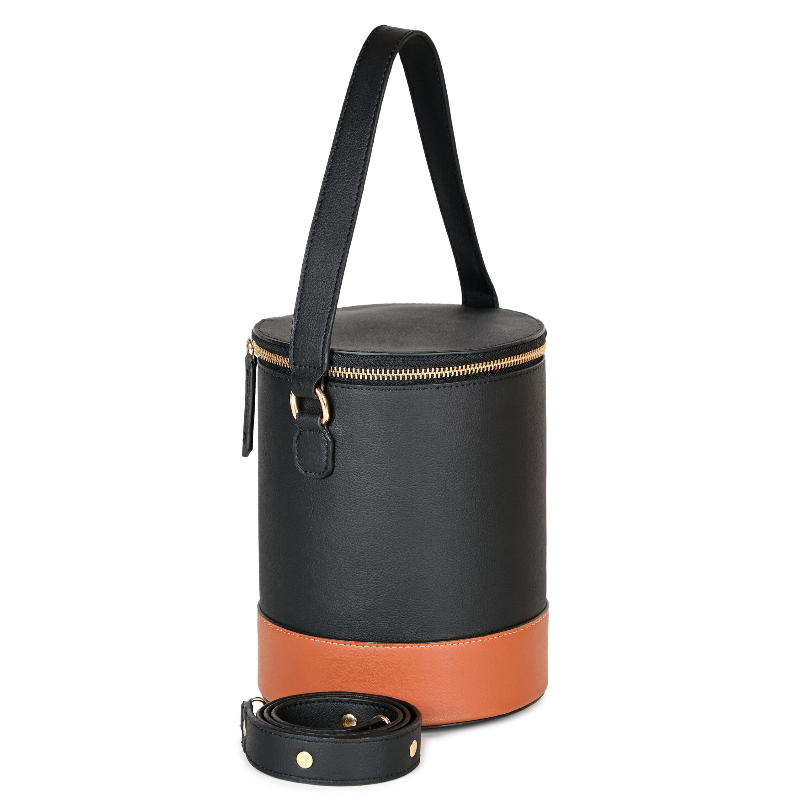 Hemera Vegan Leather Bucket Bag - Black & Gingerbread - Image 6