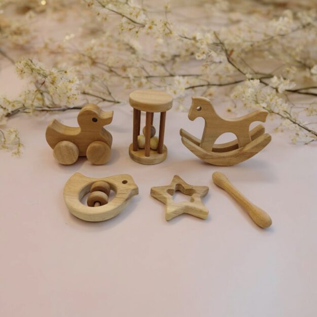 Perfect Gift for Growing Toddlers - Neem Wooden Swing Horse, Tumbler, Wheel Toys, Rattle & Teether