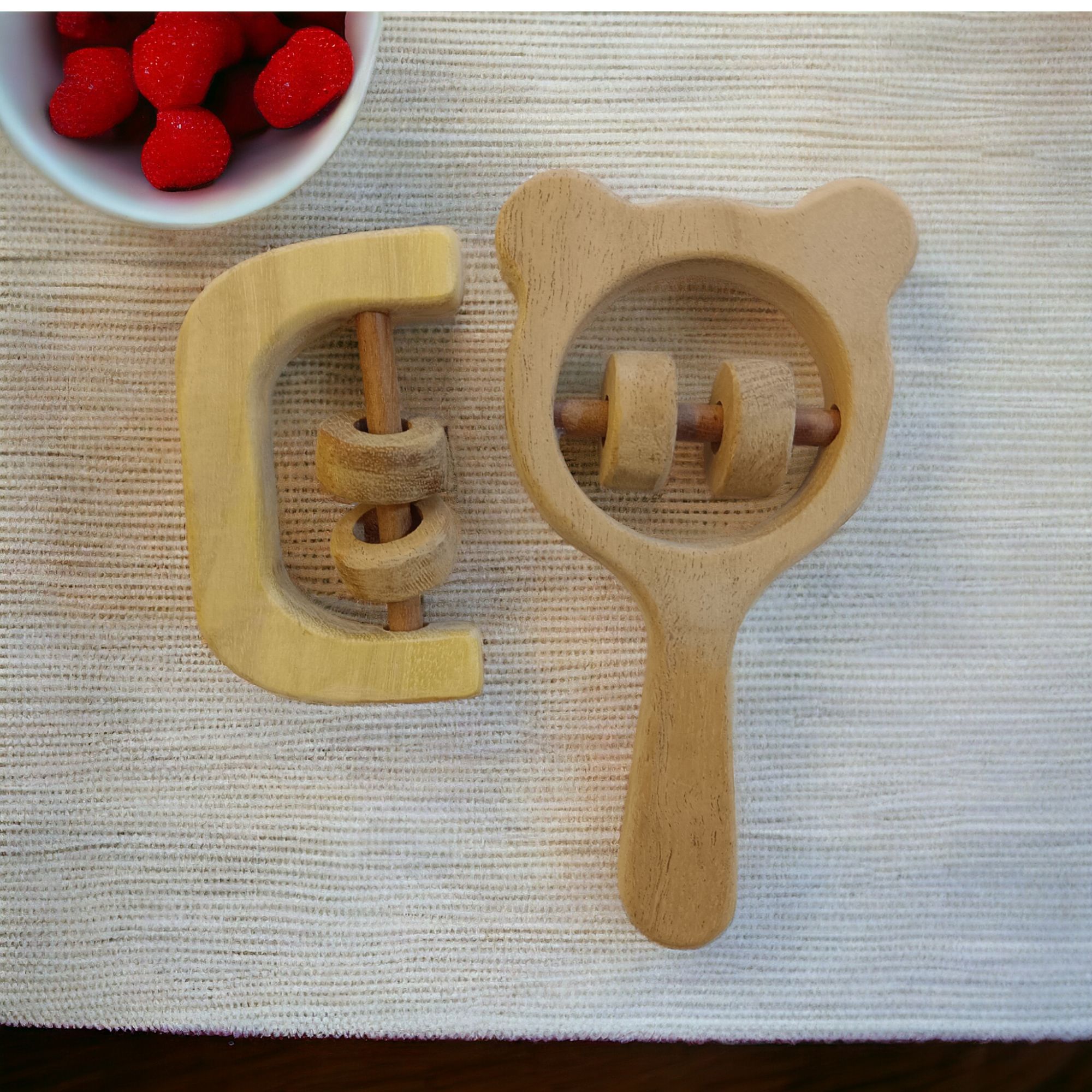 Soothing Sound Making Set of 2 Neem Wooden Rattles - Mickey Head & C Shape - Image 5