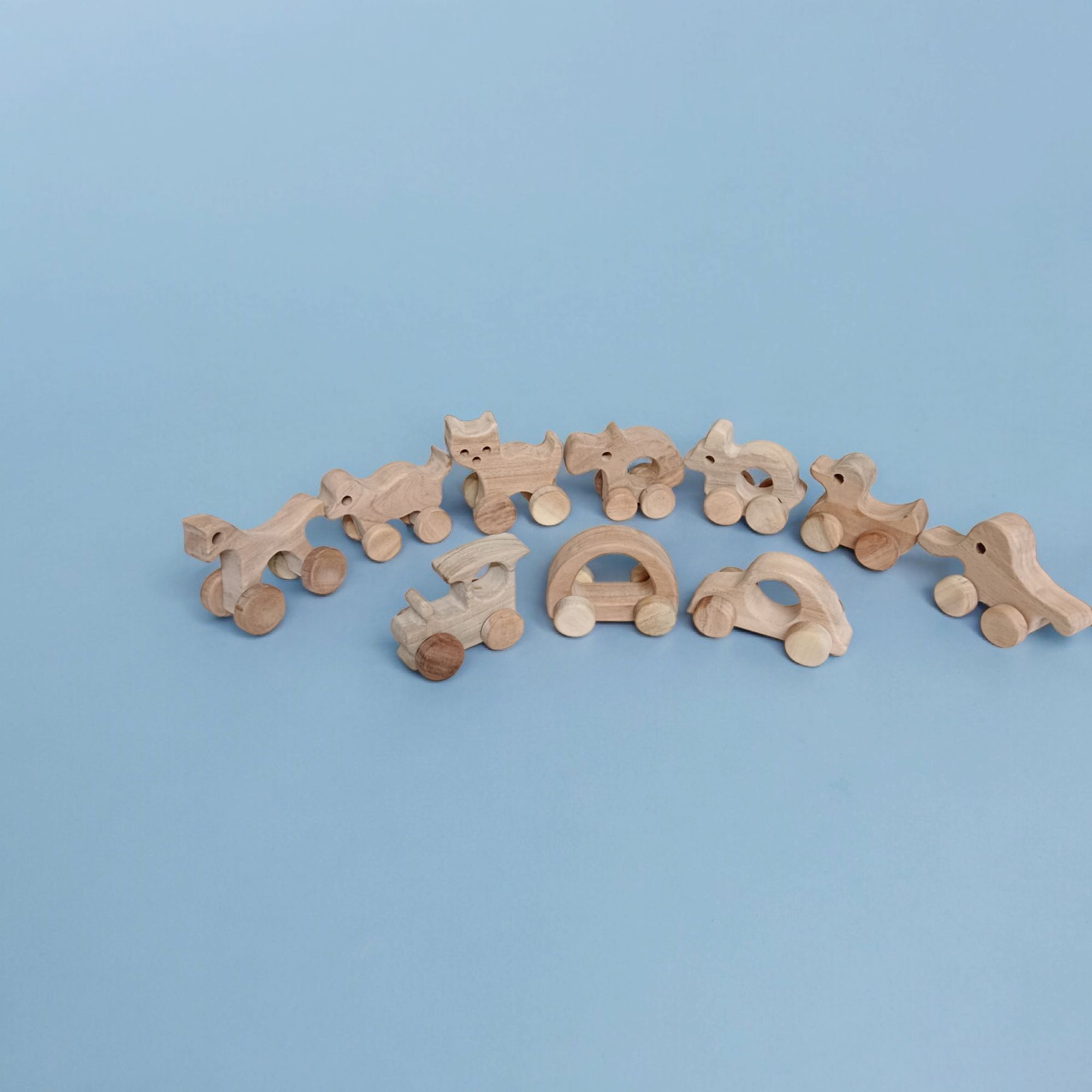 Set of 10 Beautiful Push & Pull Toys for Toddlers - Made from Sustainable Neem Wood - Image 4