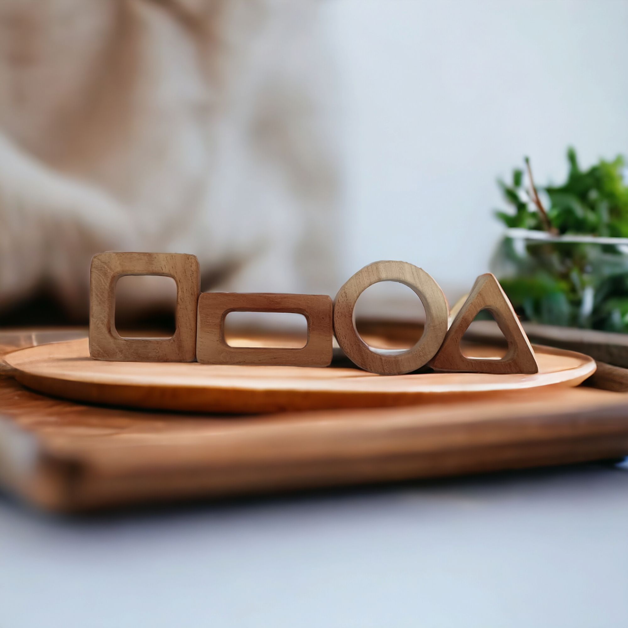 Neem Wooden Math Teethers For Babies of Age 0 To 3 Years | Square, Rectangle, Triangle & Circle Shapes