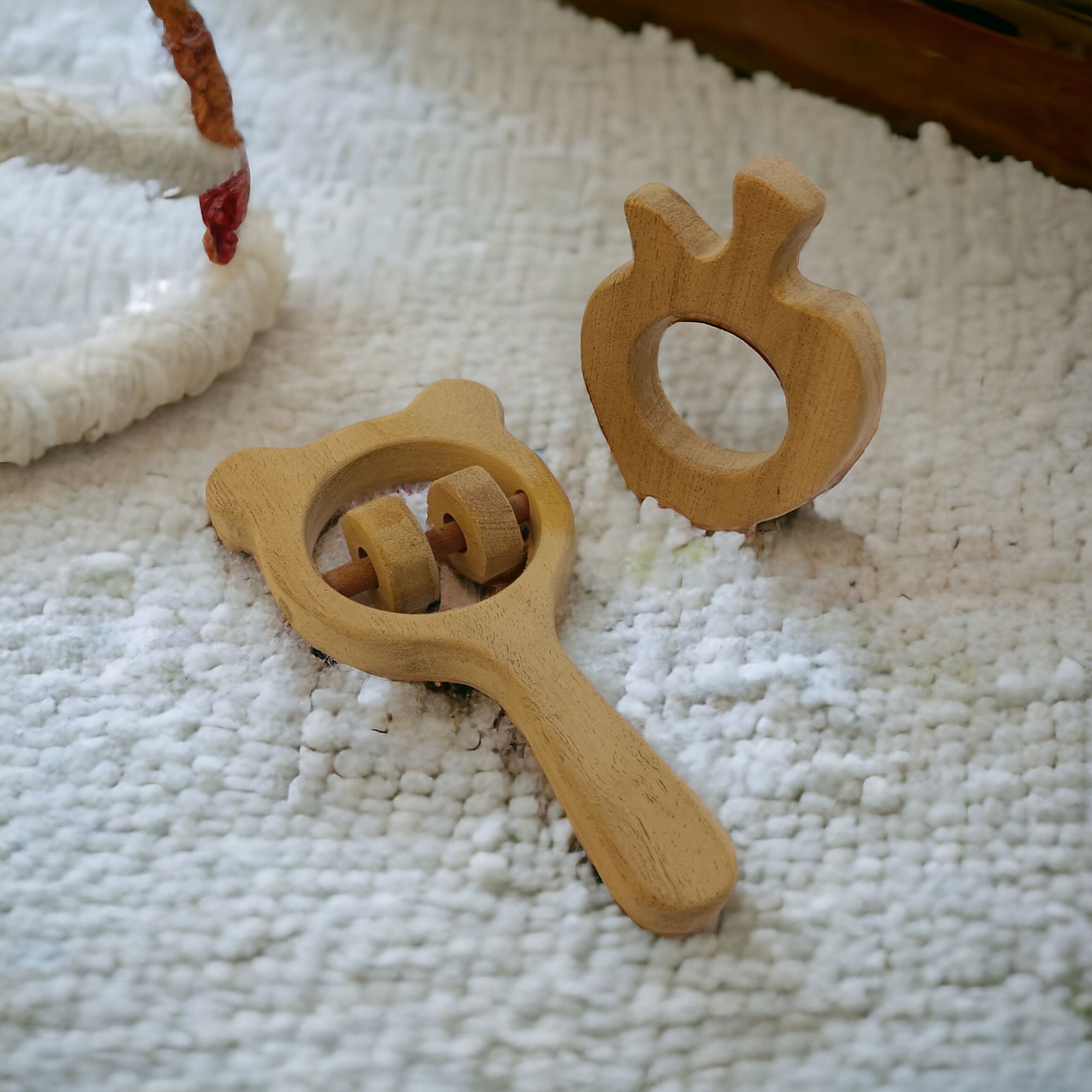 Beautiful Combo of Neem Wooden Rattle & Teether - Mickey Head Rattle & Apple Teether - Image 4