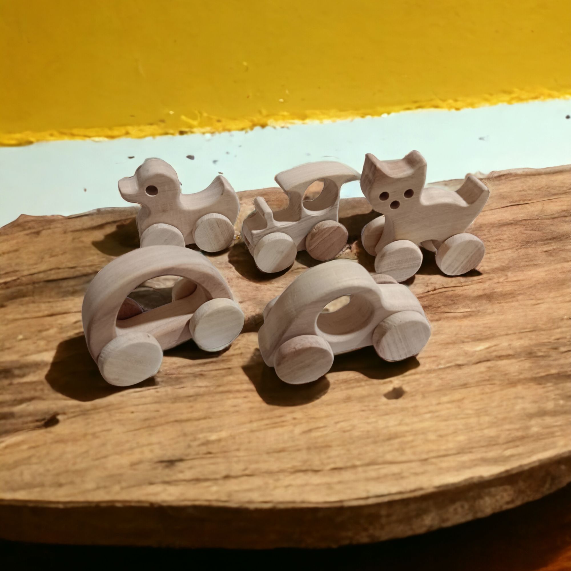 Pack of 5 Toys Unique Wheel Toys for Growing Toddlers- Made from Pure & Seasoned Neem Wood - Image 2