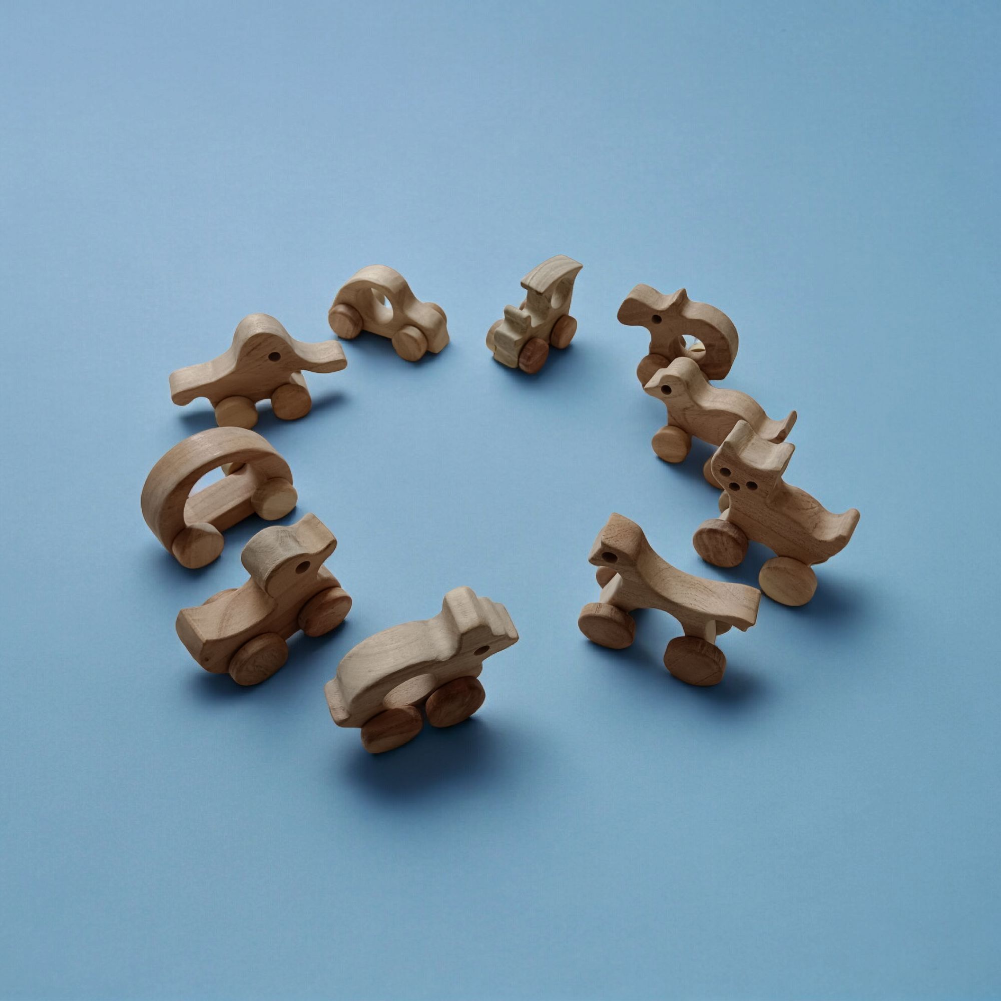 Set of 10 Beautiful Push & Pull Toys for Toddlers - Made from Sustainable Neem Wood - Image 2