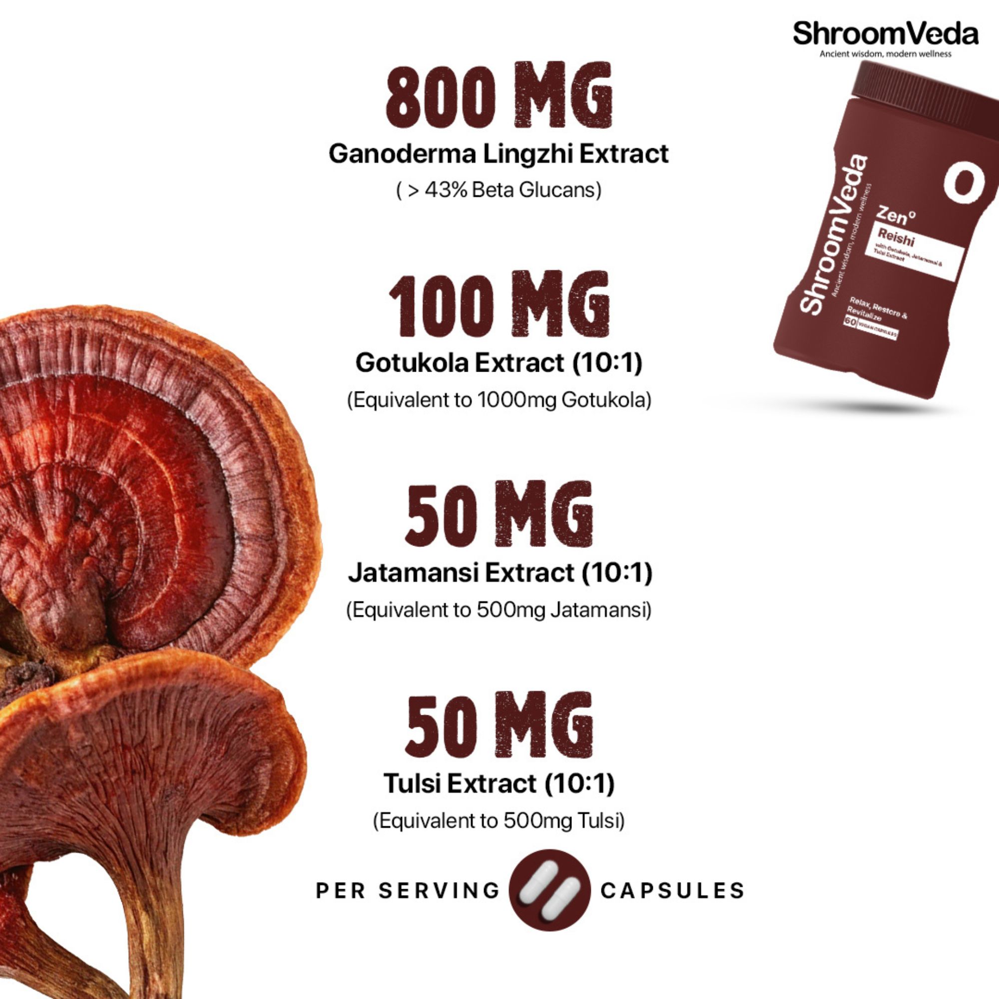 ShroomVeda ZEN Reishi Capsules| 800mg Reishi - Image 7