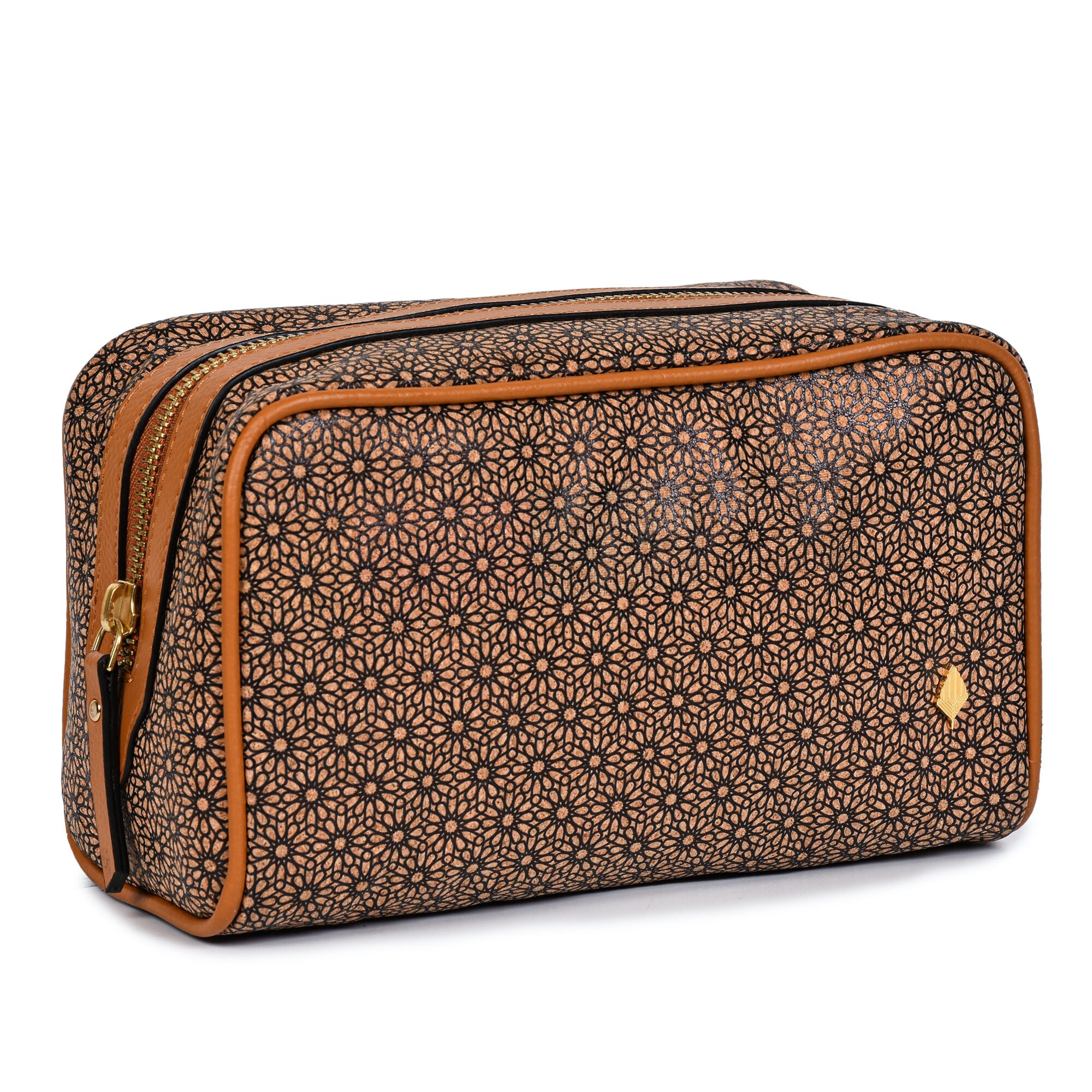 Green Hermitage Utility Kit | Vegan Leather & Cork Printing, Zip Closure (Tan)