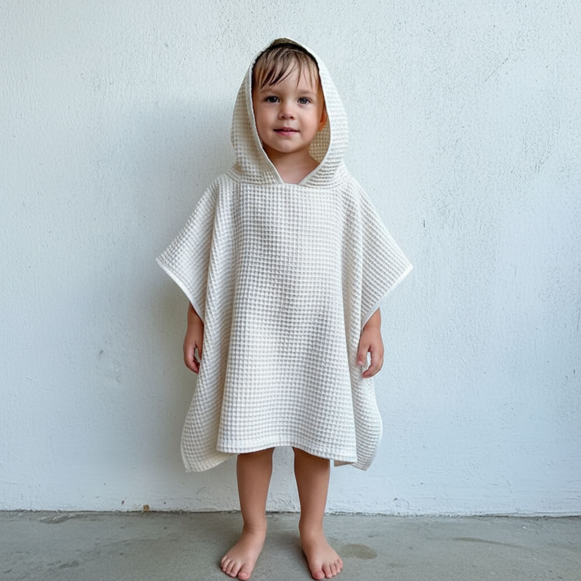 WHITEWATER KIDS ORGANIC WAFFLE HOODED PONCHO TOWEL SET - NATURAL