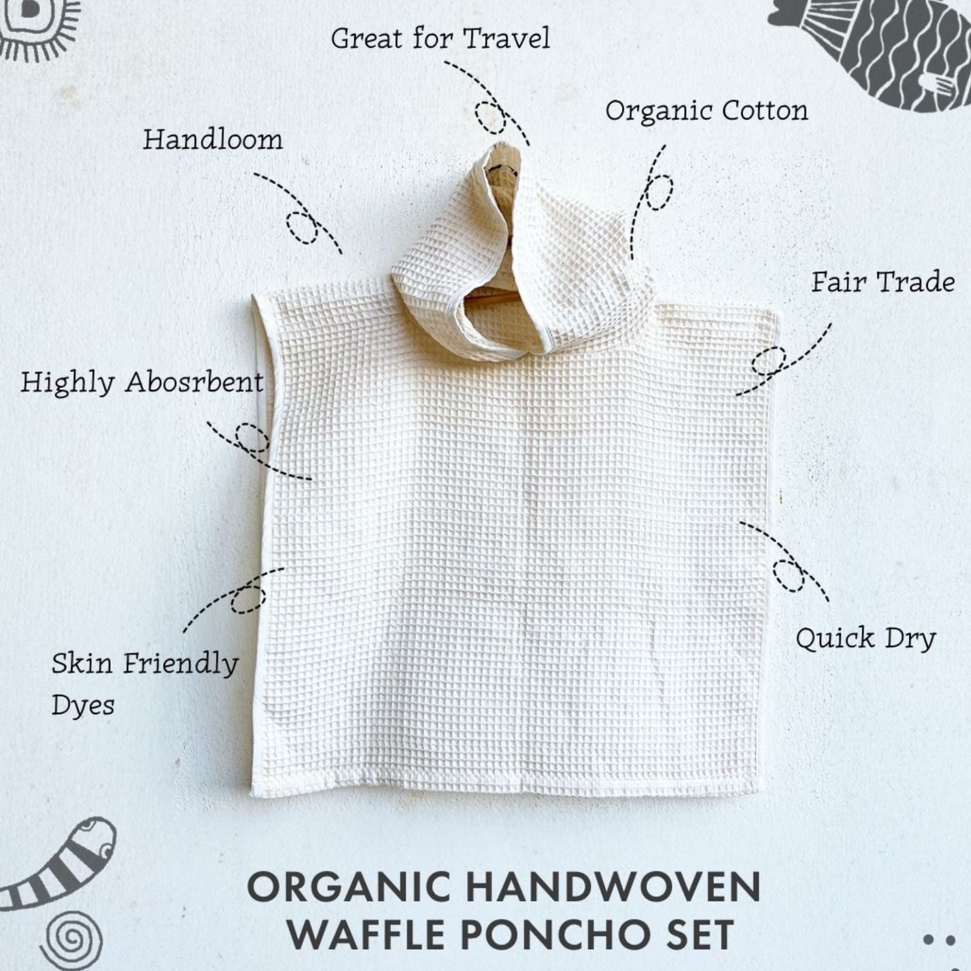 WHITEWATER KIDS ORGANIC WAFFLE HOODED PONCHO TOWEL SET - NATURAL - Image 4