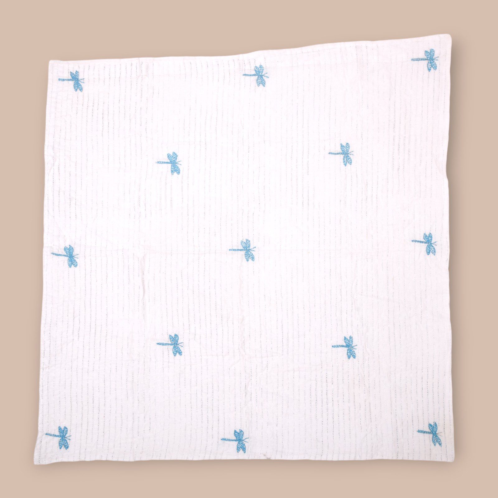 Dragonfly Design Hand Embroidered Mulmul Nakshi Kantha - Image 2