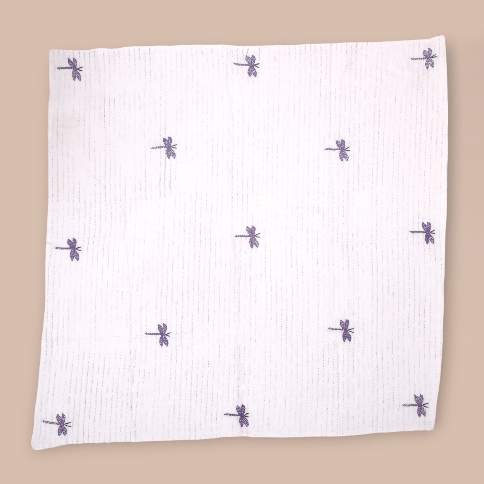 Dragonfly Design Hand Embroidered Mulmul Nakshi Kantha - Image 4