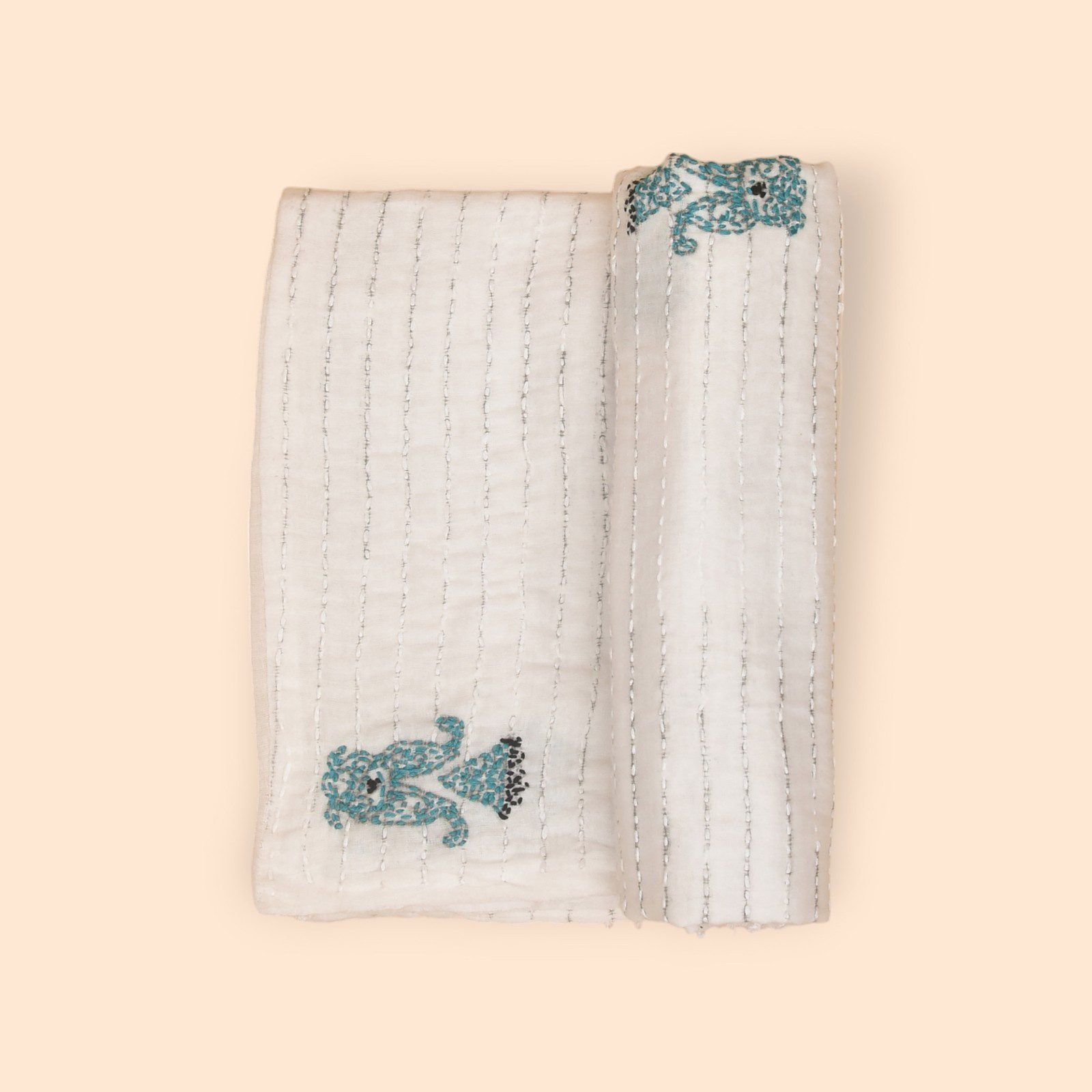 White Kolki Hand Embroidered Mulmul Nakshi Kantha