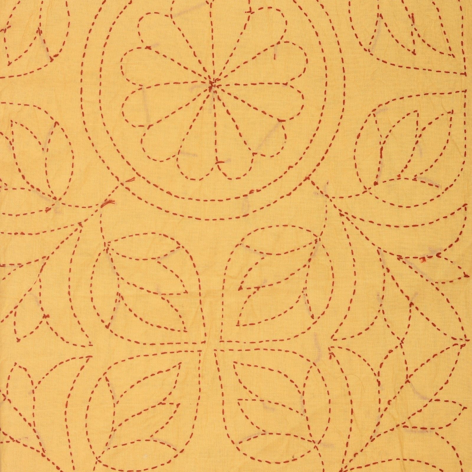 Yellow Floral Hand Embroidered Cotton Nakshi Kantha - Image 2