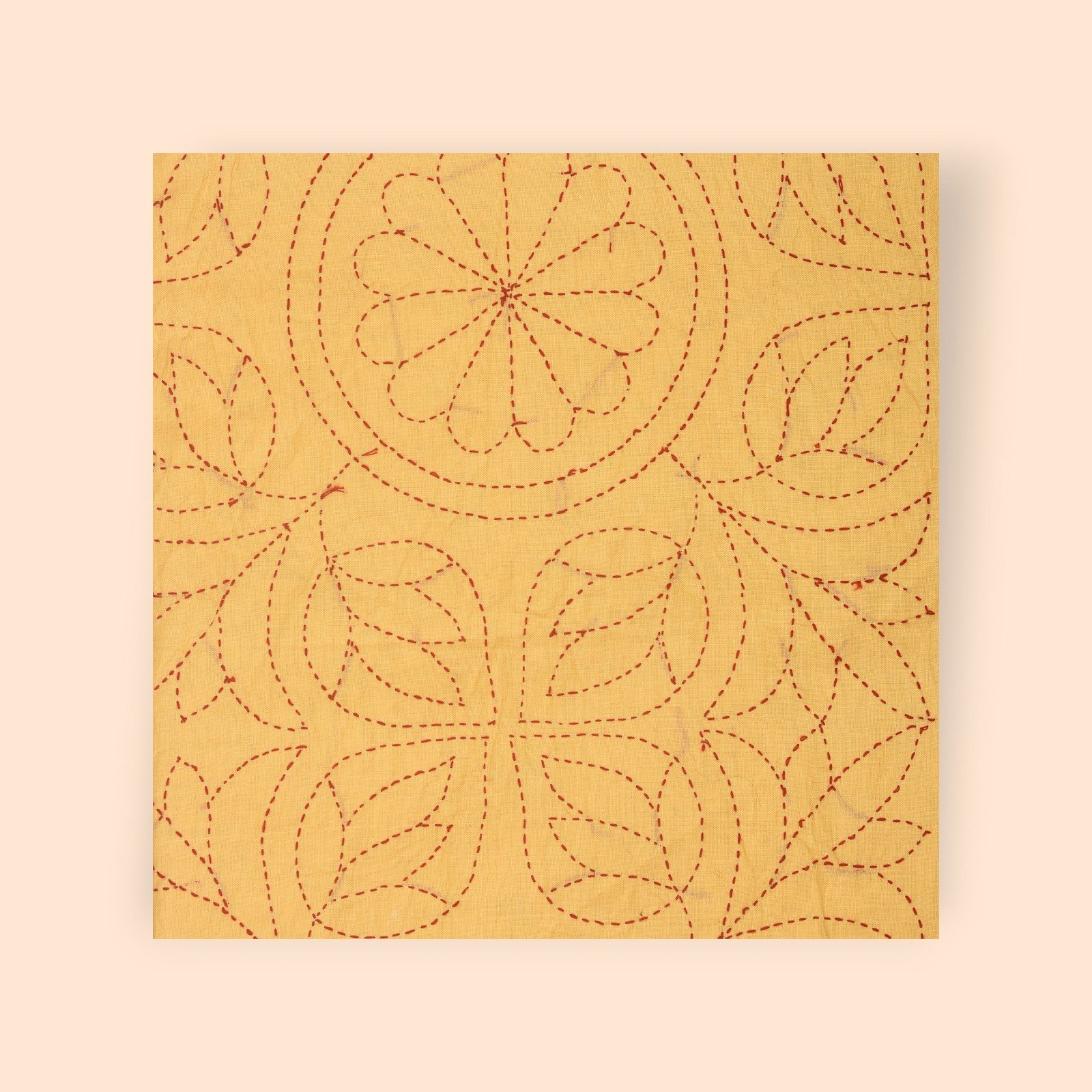 Yellow Floral Hand Embroidered Cotton Nakshi Kantha - Image 3