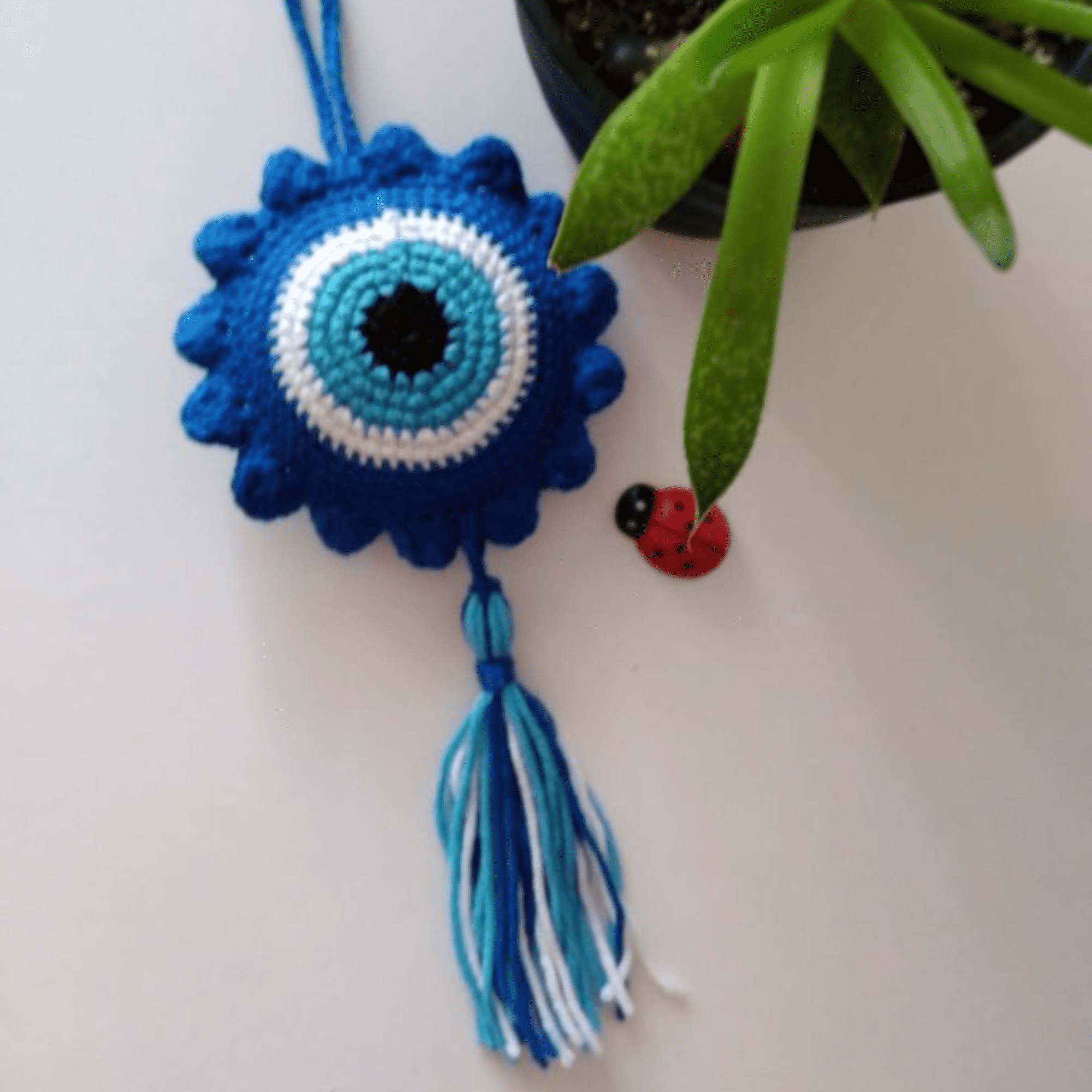 Crochet Evil Eye Wall Hanging / Car Charm Tassels