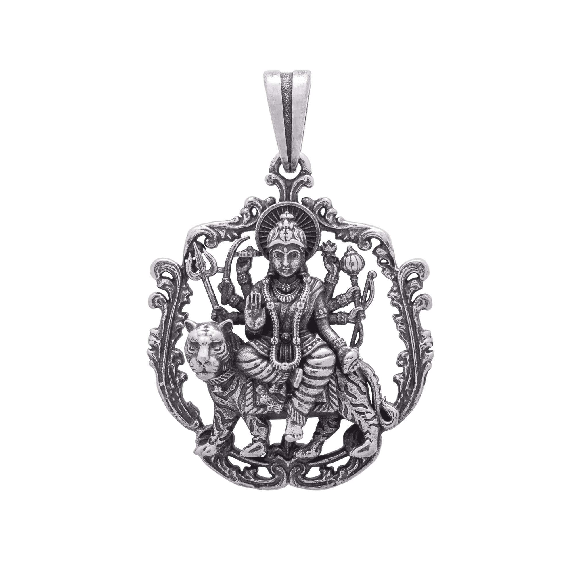 Ambe Ambika Mahadevi Goddess 925 Sterling Silver Pendant
