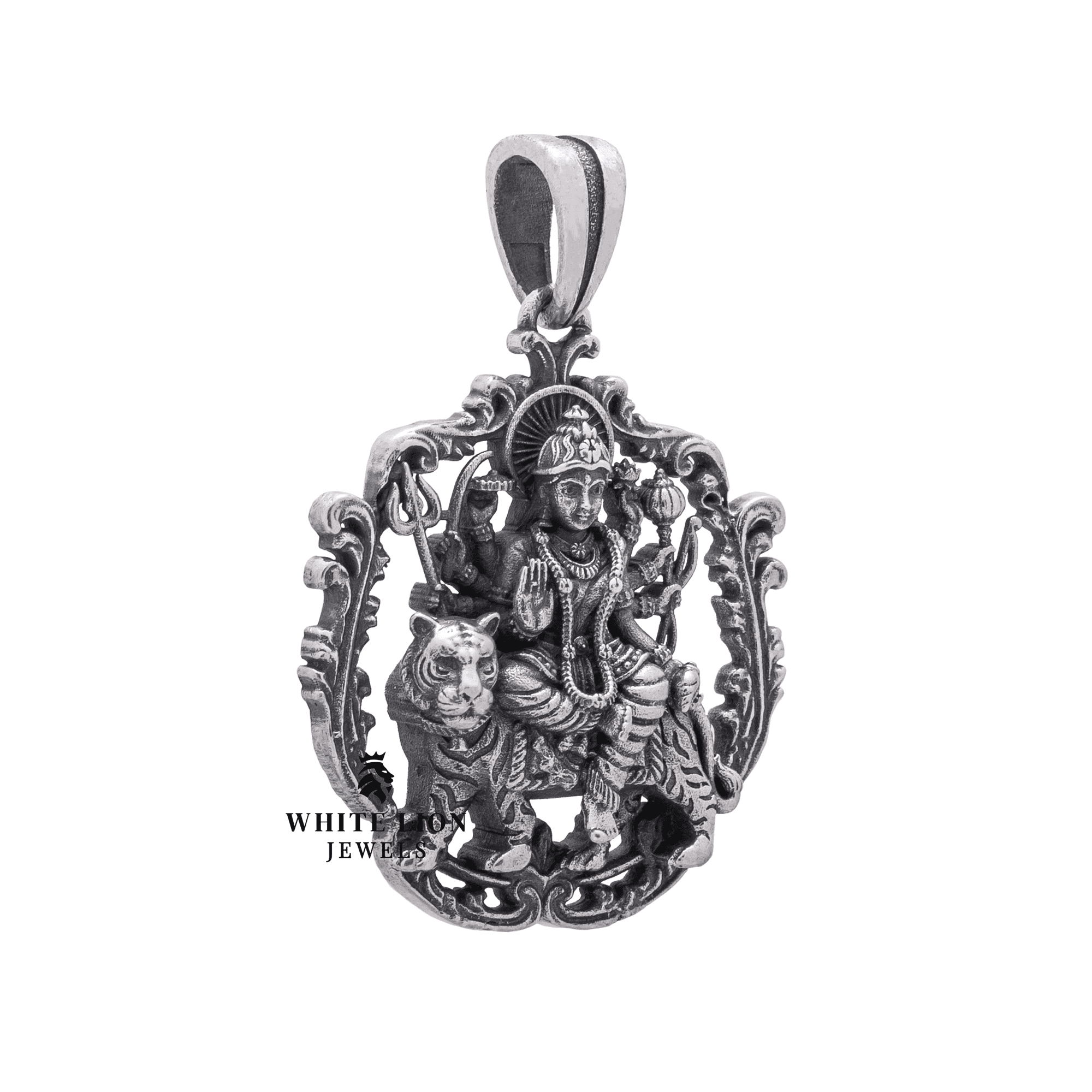 Ambe Ambika Mahadevi Goddess 925 Sterling Silver Pendant - Image 2