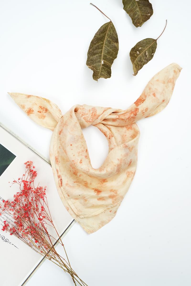 Eco-printed Silk Bandana - Beige with Indian Red - Image 2