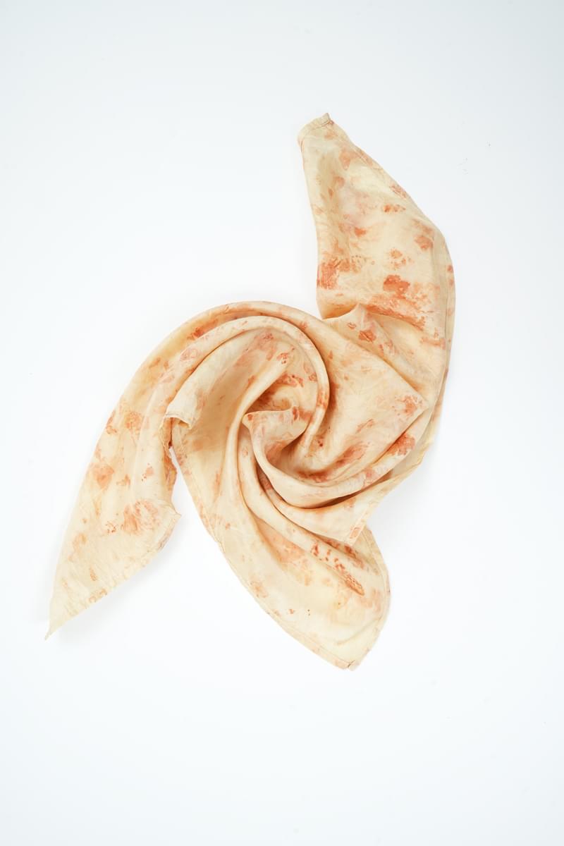 Eco-printed Silk Bandana - Beige with Indian Red - Image 4