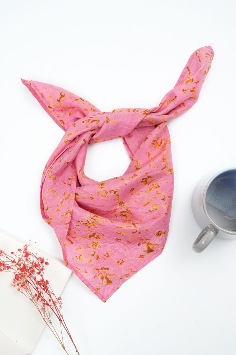 Eco-printed Silk Bandana - Pink with Yellow - Image 2