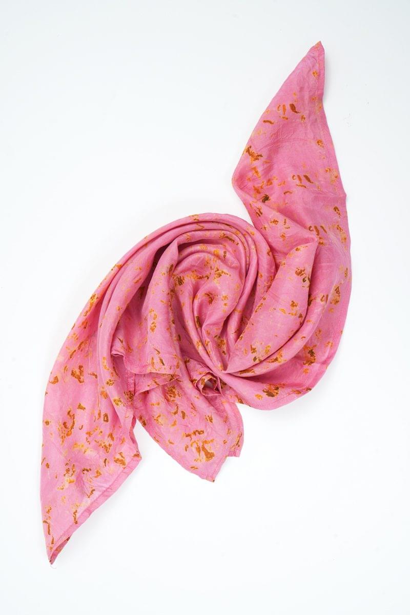 Eco-printed Silk Bandana - Pink with Yellow - Image 4