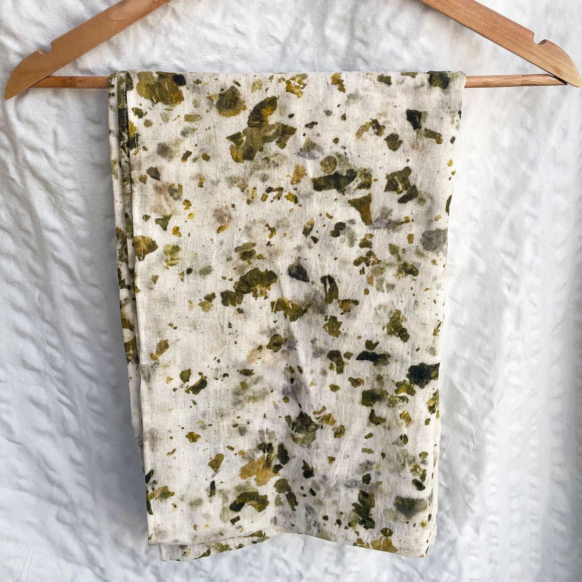 Eco-printed Kala Cotton Stole -  Off white with green - Image 3