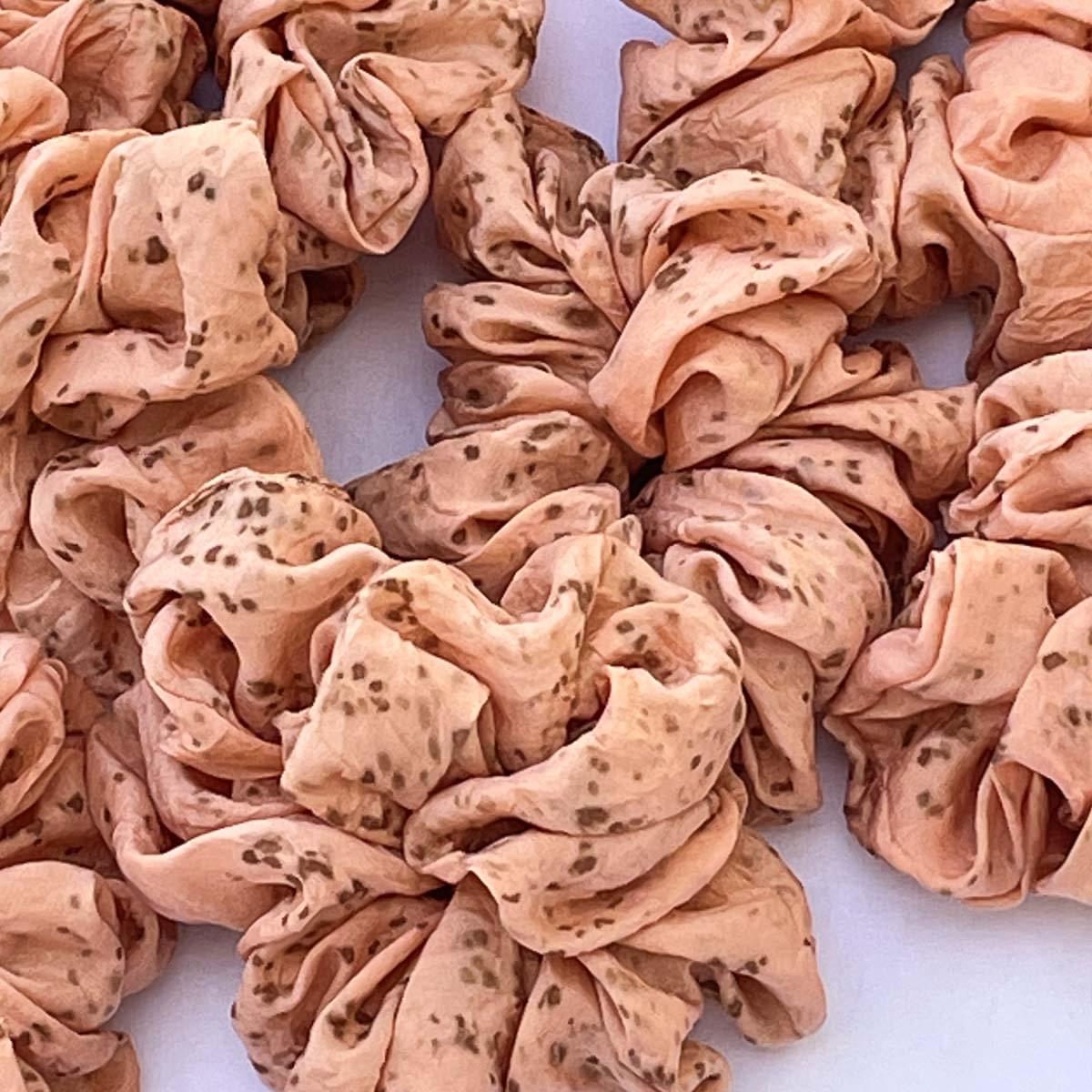 Eco-printed Silk Scrunchies - Set of 3- Peach