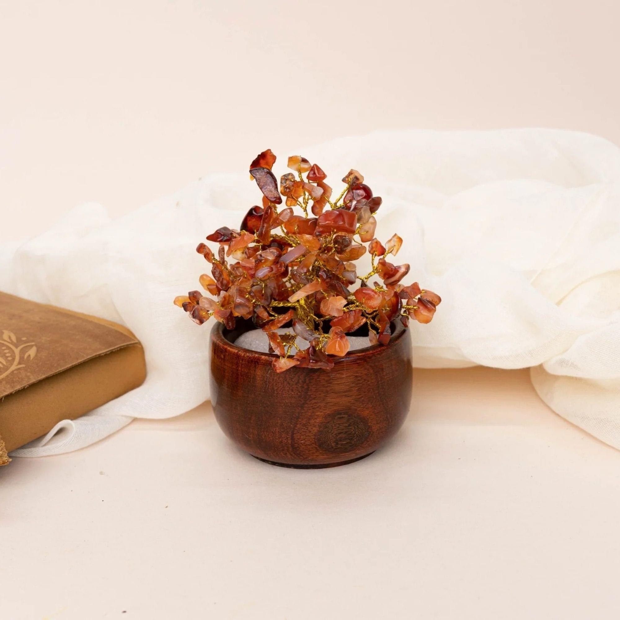 Carnelian Crystal Tree with Wooden Base 150 beads