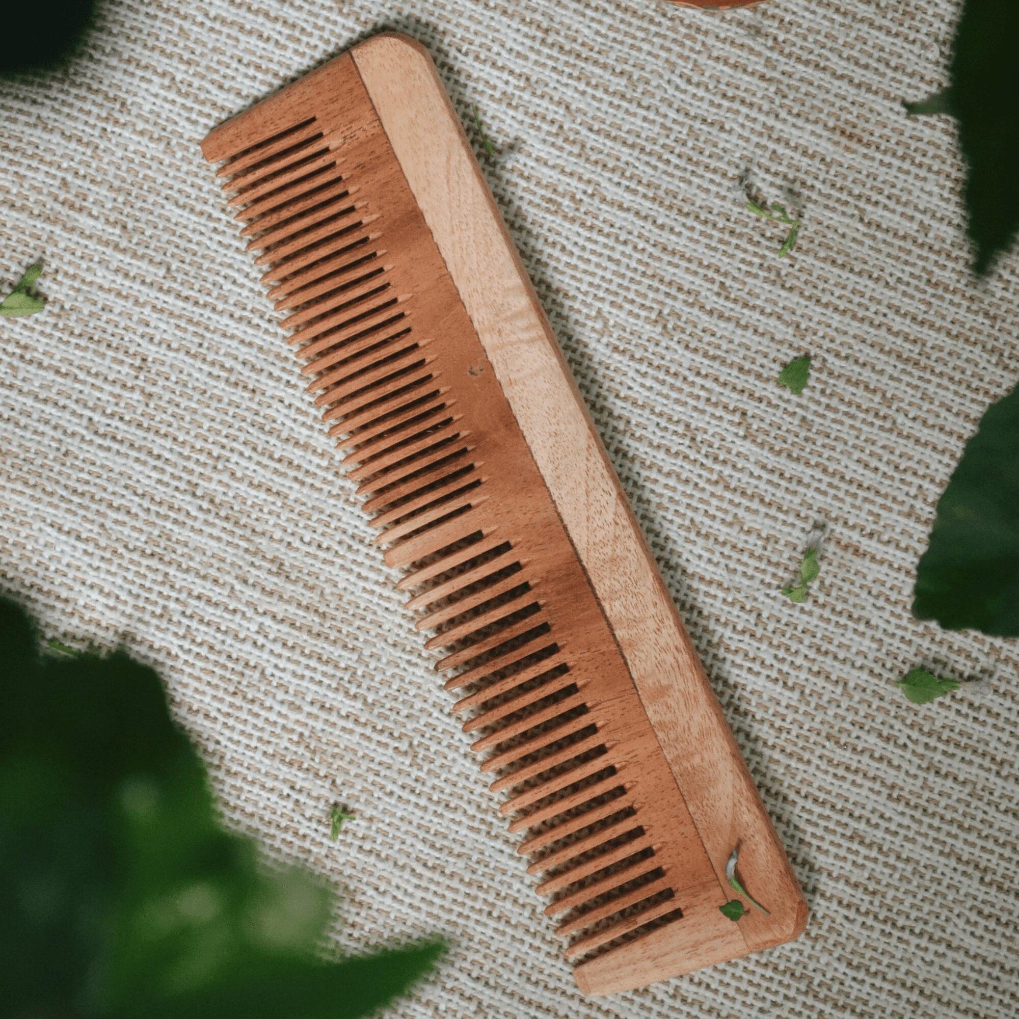 Neem Wood Comb Set of 2 – Natural Wide & Fine Tooth Wooden Hair Combs - Image 2