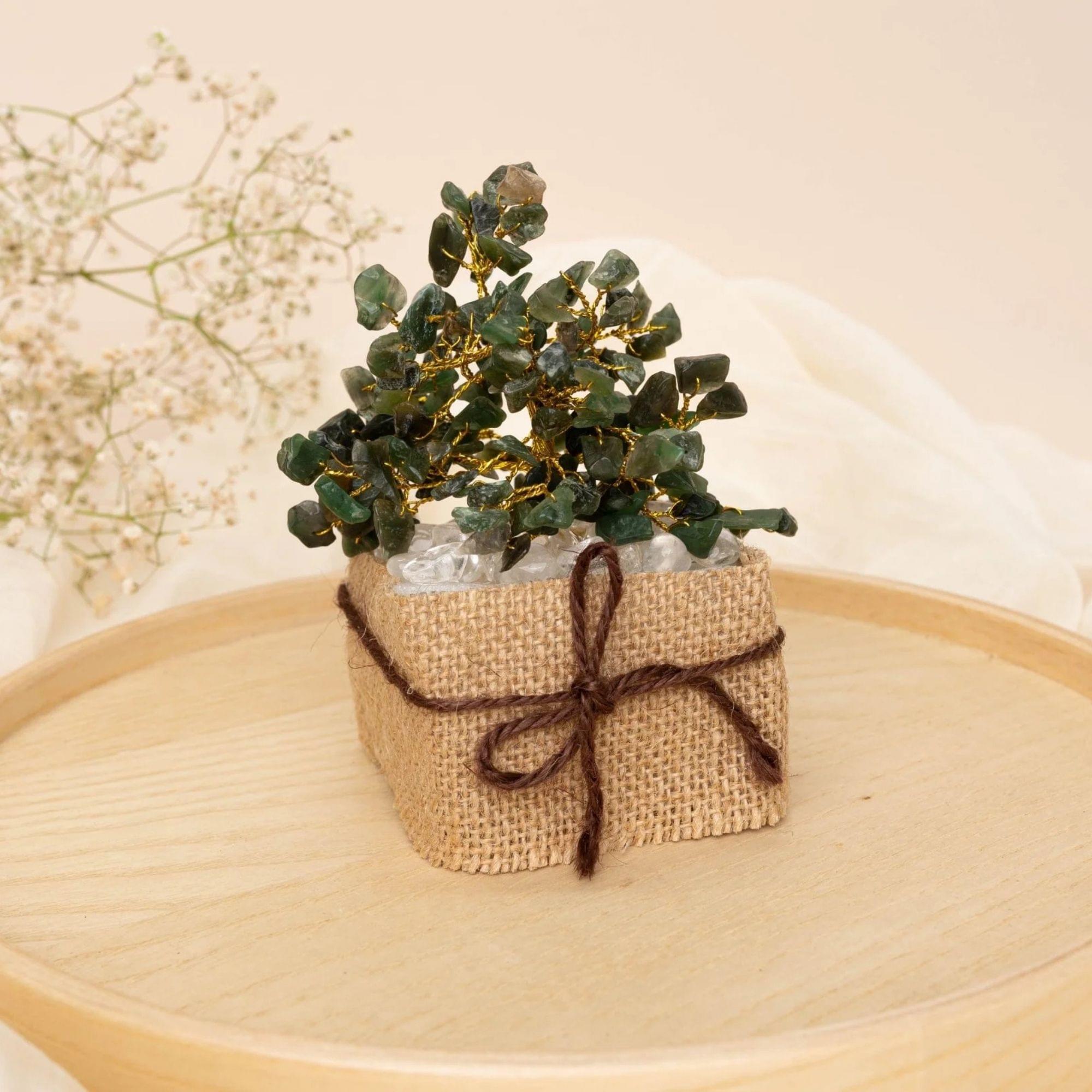 Green Aventurine Crystal Tree with Jute Base 150 beads