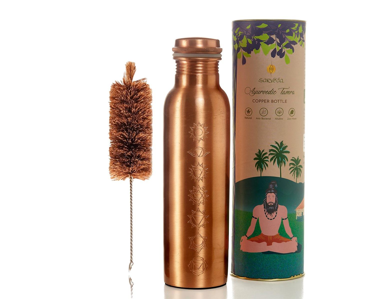 Sarveda 7 Chakra Gold Copper Water Bottle with Cleaning Brush 1 Litre