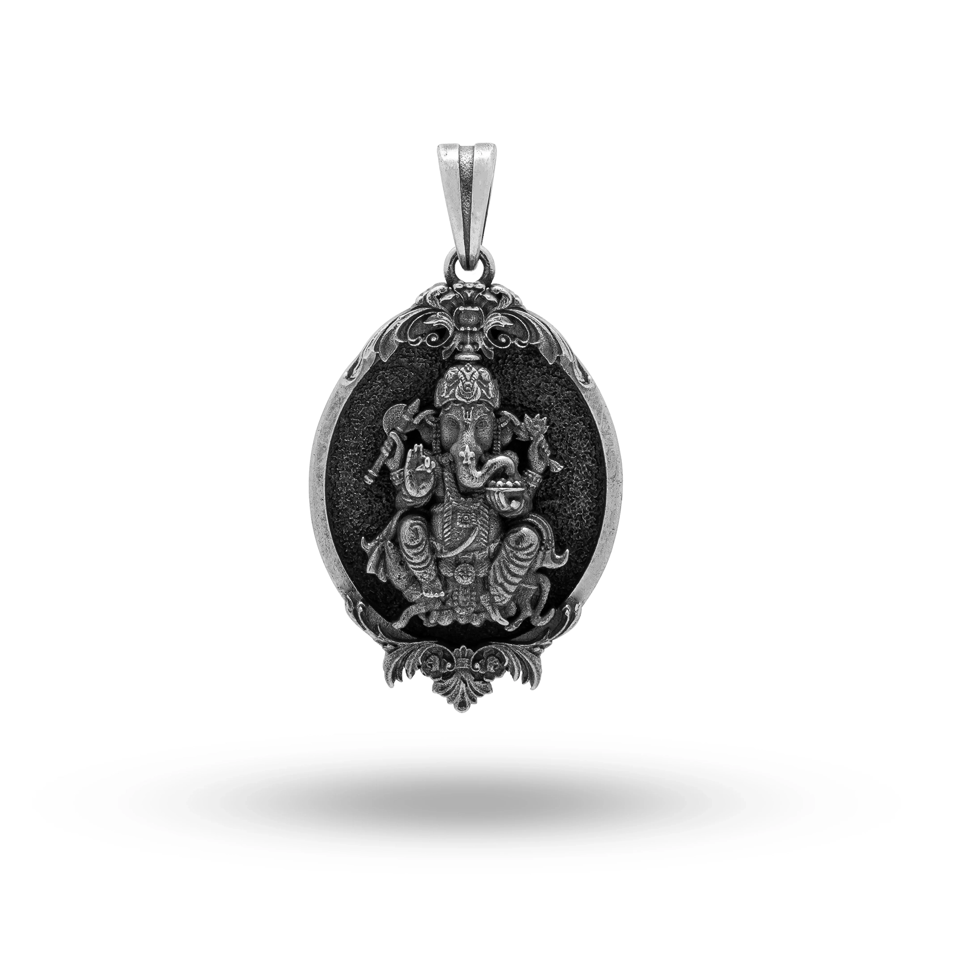 Lord Ganesha God of Beginnings Oval 925 Sterling Silver Pendant